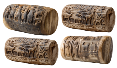 Mesopotamian cylinders showcasing intricate carvings of ancient life and culture from long lost civilizations