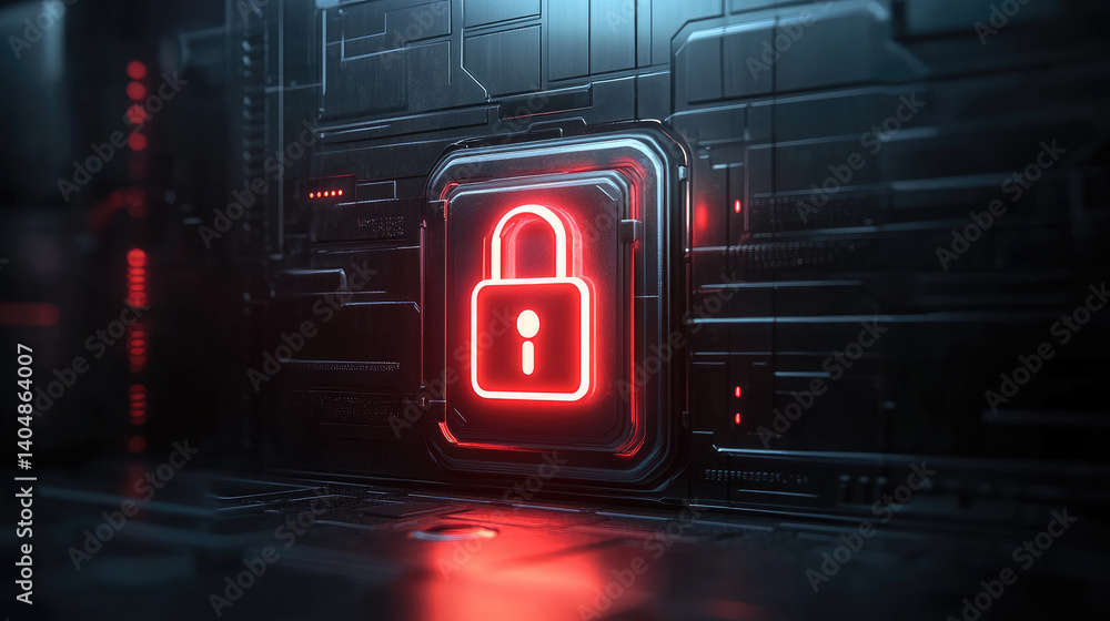 Poster enhancing cybersecurity with lock firewall visual effects illustration in a digital environment pers