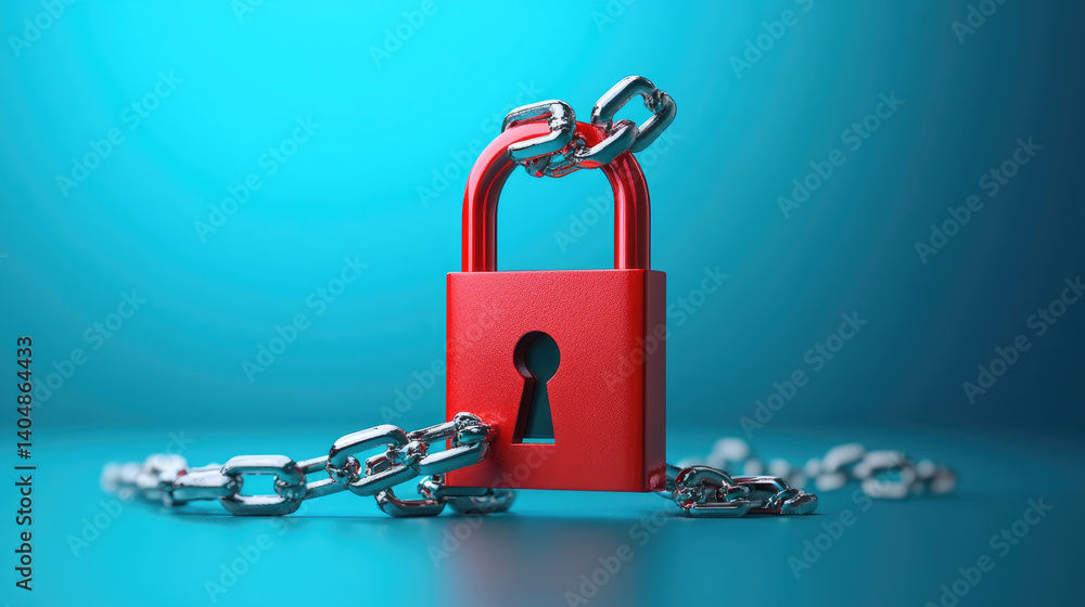 Poster preventing data breach in business environments a flat design illustration of broken chains and lock
