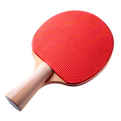 Red ping pong paddle closeup isolated on transparent background.