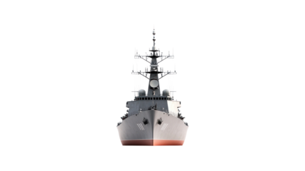 Naval vessel in action open water cutout background dramatic scene front view military concept