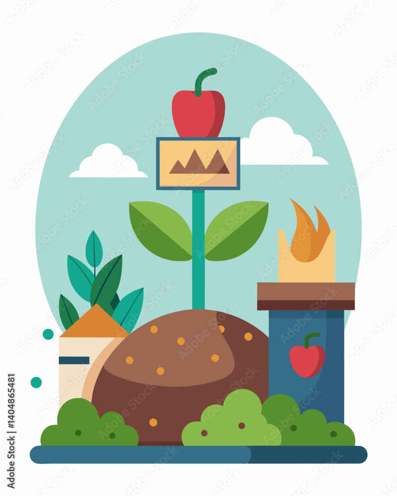 Poster a school adopts a composting program to reduce food waste and create nutrientrich soil.. vector illu