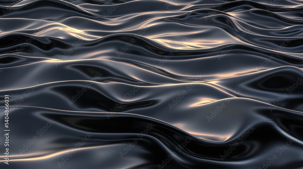 Poster a close-up view of a shiny, black, and reflective surface with a wave-like pattern.