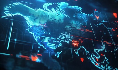 Global network data visualization;  cybersecurity, technology background