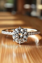 Diamond ring on wood display