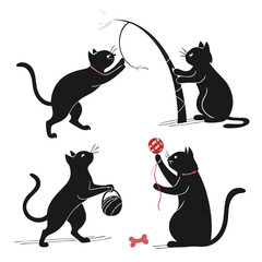 set of cats silhouettes