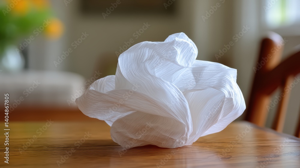 Poster crumpled bubble wrap creates an intriguing textual form on a wooden table in soft natural light