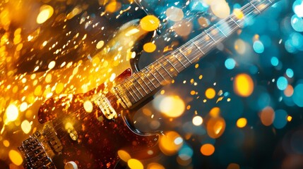 Electric guitar glowing with colorful sparks and lights