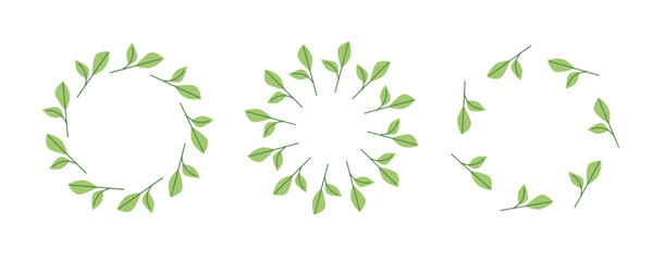 Simple tropical leaves circle frame. Bright illustration for card, invitation card for wedding, birthday and other holiday