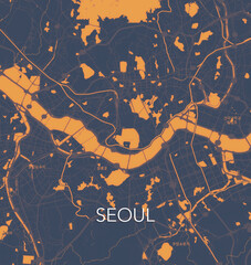 Seoul South Korea Capital modern minimalist city map