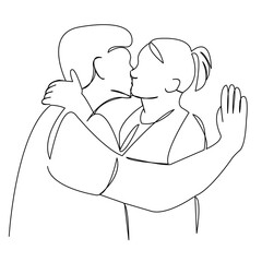 One continuous single drawing line art flat doodle couple, love, people, young, happy, happiness, romantic. Isolated image hand draw contour on a white background
