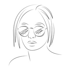 Isolated  line character glass, fly, girl, airplane, beautiful, tourism, optica.Hand line single drawn style art design illustrations.