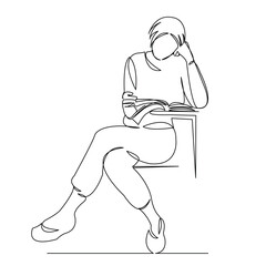 One continuous single drawing line art flat doodle cartoon, woman, people, continuous, girl, happy, paper. Isolated image hand draw contour on a white background
