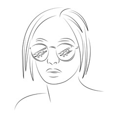 Isolated  line character glass, fly, girl, airplane, beautiful, tourism, optica.Hand line single drawn style art design illustrations.