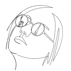 One continuous single drawing line art flat doodle glass, girl, female, young, vacation, happy, tourism, france, paris. Isolated image hand draw contour on a white background
