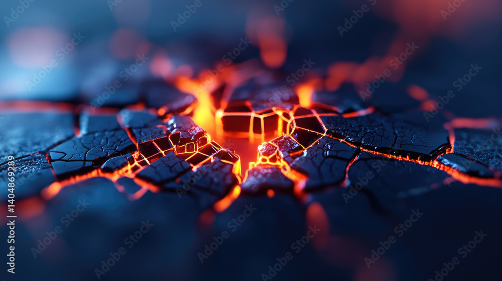Poster hacked system cracks forming on a glowing network interface illustration cybersecurity visual digita