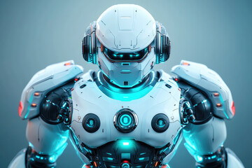 Fototapeta premium Futuristic guardian robot patrols urban landscape illustrating advanced armor technology sci-fi environment dynamic perspective