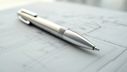 Silver pen on architectural blueprints