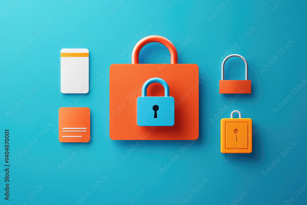 Poster enhancing personal security with identity protection id card featuring lock overlay design in flat i