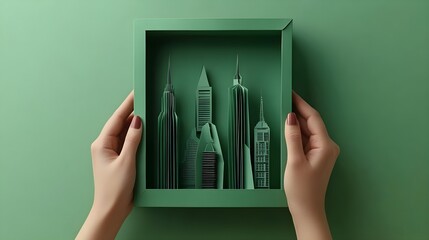 Eco-Friendly Paper Light Bulb City in Green Color Palette