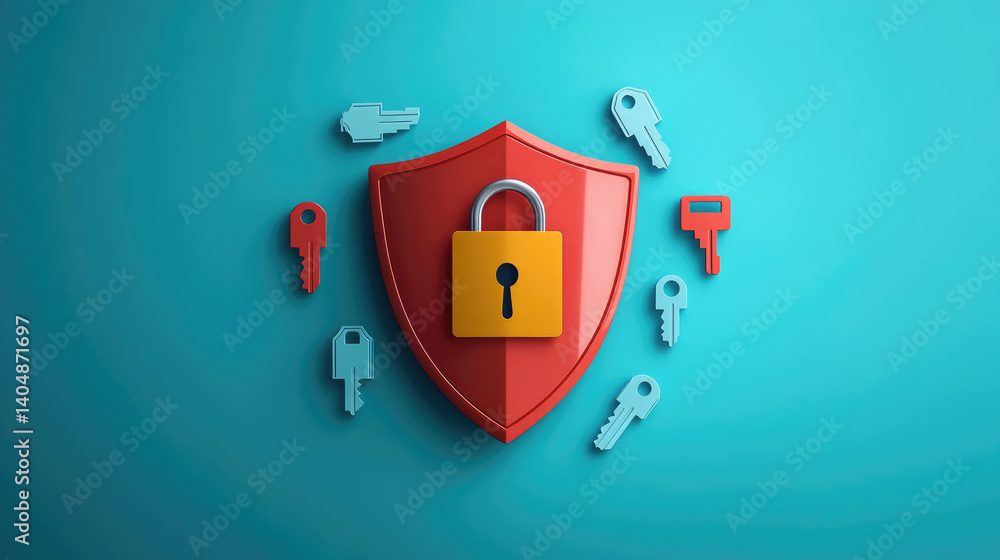 Aufkleber enhancing digital security with a password protection shield featuring key symbols flat design illus