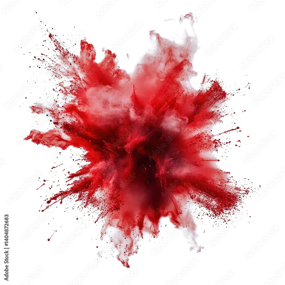 Poster red paint explosions create dynamic splashes on a transparent background showcasing artistic chaos, 