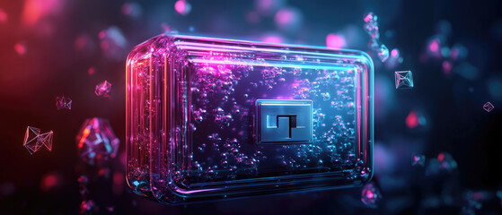 Exploring the concept of a personal lockbox abstract floating polygons illustration in a digital environment for creative visualization