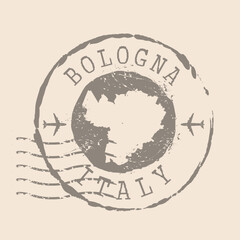 Stamp Postal of Bologna is city of Italy. Map Silhouette rubber Seal.  Design Retro Travel. Seal  Map of Bologna grunge  for your design. Italy. EPS10