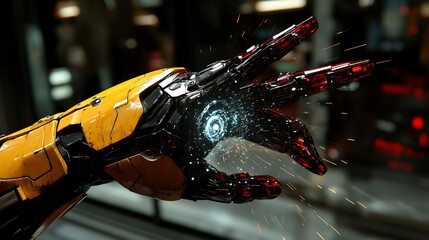 Cybernetic hand projecting energy.