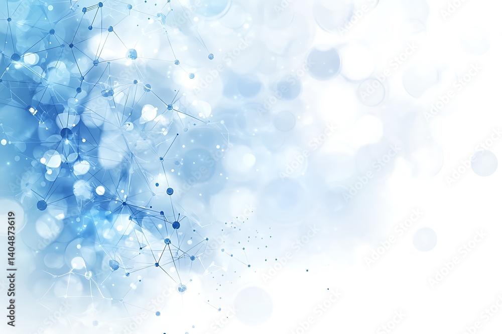 Leinwandbilder abstract blue network with bokeh lights on a white gradient background