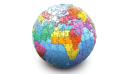 Obraz premium Globe composed of interconnected puzzle pieces, each representing a different part of the workforce, seamless collaboration, highresolution, professional design