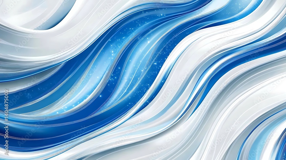 Aufkleber abstract dynamic blue and white flowing lines, modern swirl background with sparkles