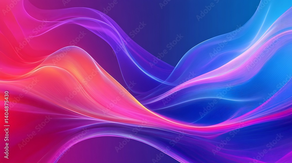 Poster Abstract Flowing Gradient Waves Art, Dynamic Curved Lines, Modern Elegant Style