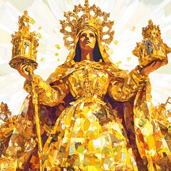 Fototapeta premium Golden Saint Statue, Radiance, Outdoor