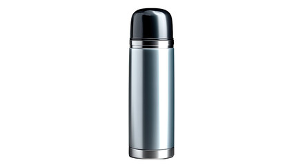Sleek Insulated Bottle: A metallic, vacuum-sealed flask stands tall against a clear backdrop, embodying functional design.
