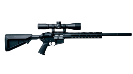 Precision shooting equipment outdoor range cutout background action shot focused angle tactical illustration