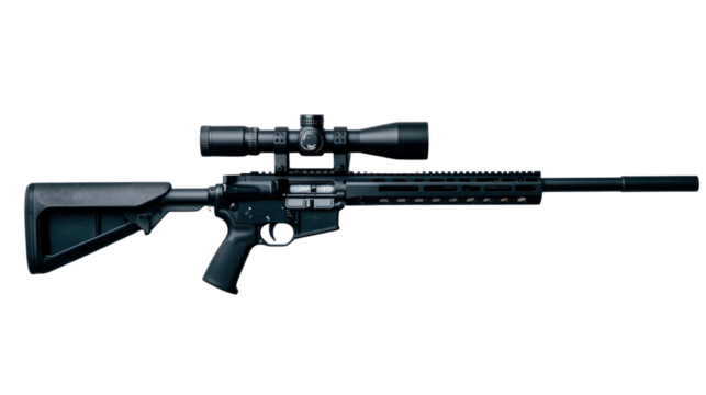 Precision shooting equipment outdoor range cutout background action shot focused angle tactical illustration