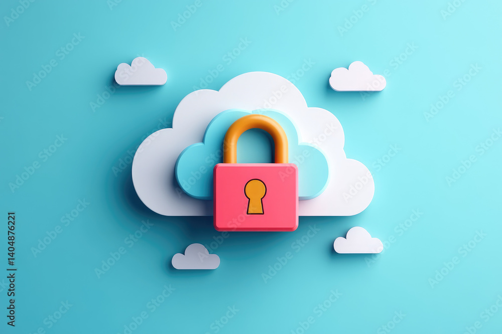 Poster enhancing data security in the cloud secure padlock symbol overlay illustration for digital environm