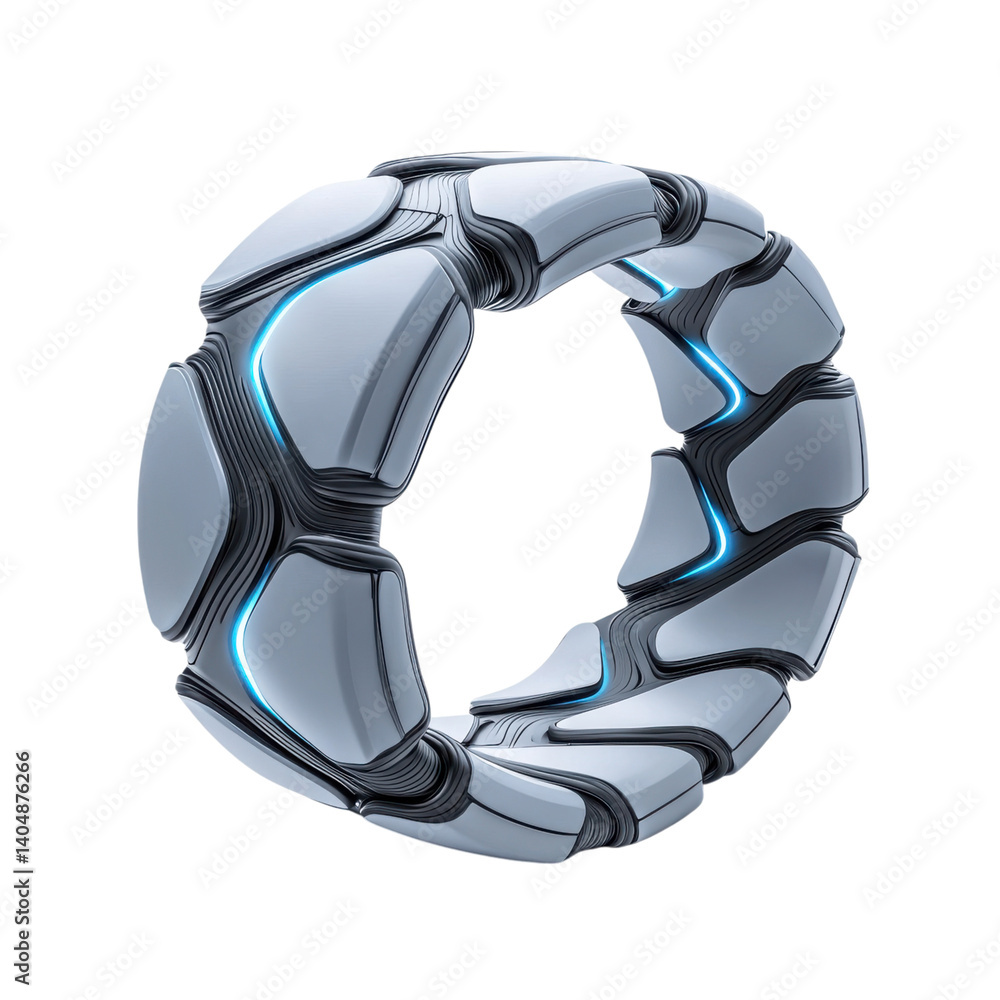 Poster a futuristic, circular object with sleek, segmented design and glowing accents, resembling advanced 