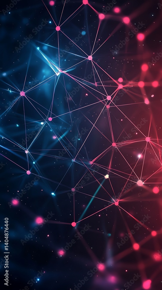 Leinwandbilder abstract network background with red and blue glowing nodes and lines overlay