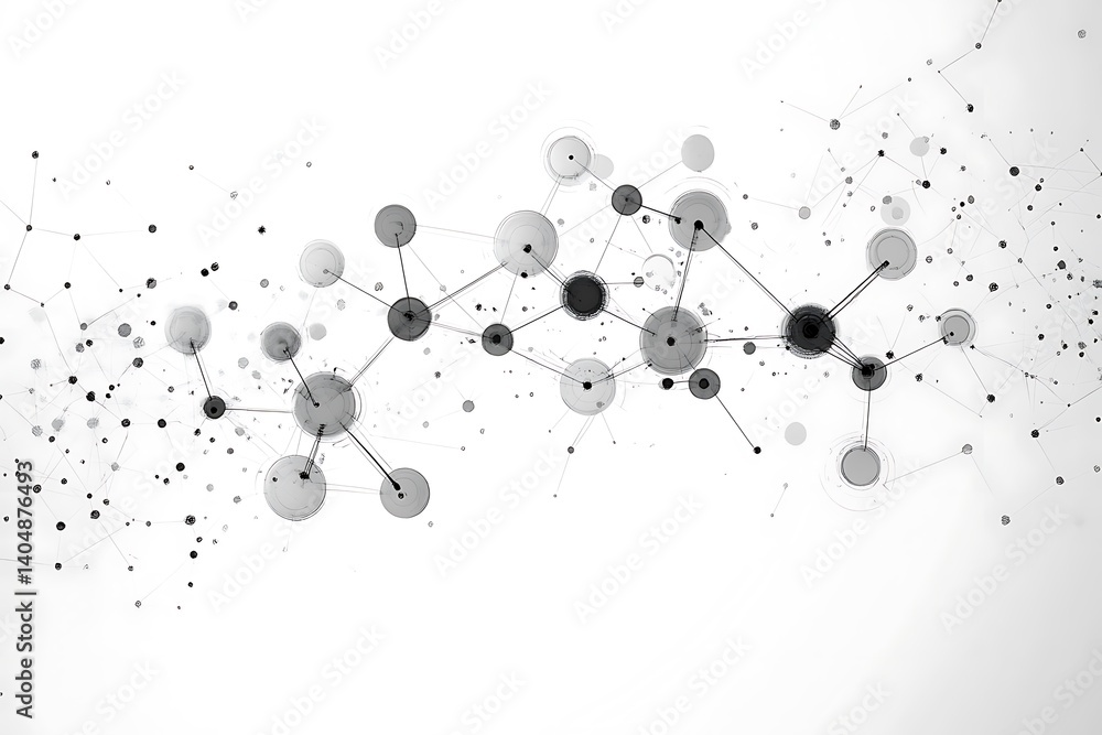 Fototapete abstract network connection with circles and lines on white background concept