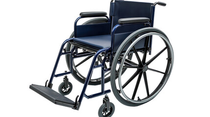 Fototapeta premium A blue wheelchair positioned in an open space, symbolizing mobility and independence, with a serene background