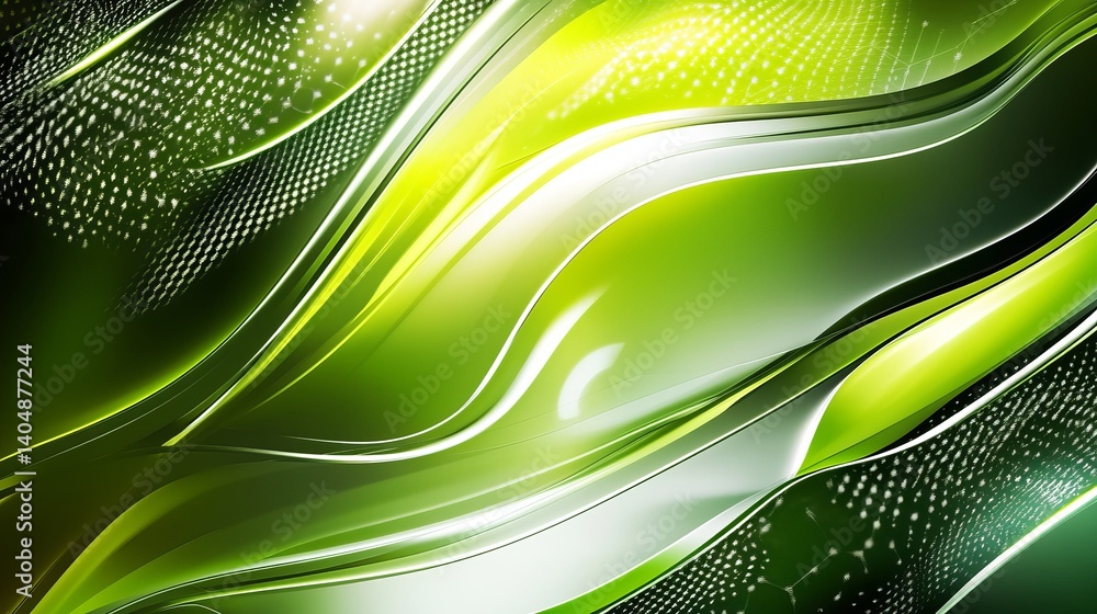 Poster abstract green and yellow design with curved lines and dotted patterns background illustration desig