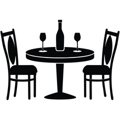 Restaurant Dining table set silhouette vector isolated on white background 