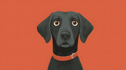 Flat Illustration of a black labrador dog isolated on a red background