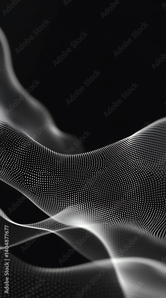 Poster Abstract White Dotted Grid Waveforms on Transparent Background Modern Design