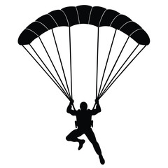 Skydiver flying with parachute silhouette vector isolated on white background 