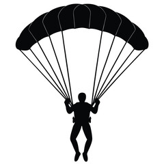 Skydiver flying with parachute silhouette vector isolated on white background 