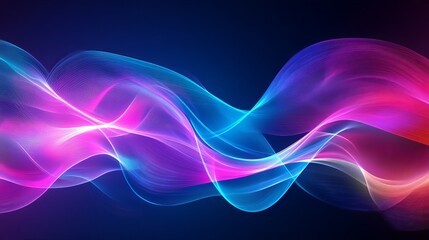 Abstract flowing lines in vibrant colors of pink blue and purple against a dark navy background