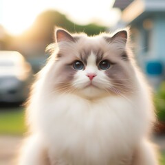 Majestic Ragdoll Cat in Golden Hour Sunlight